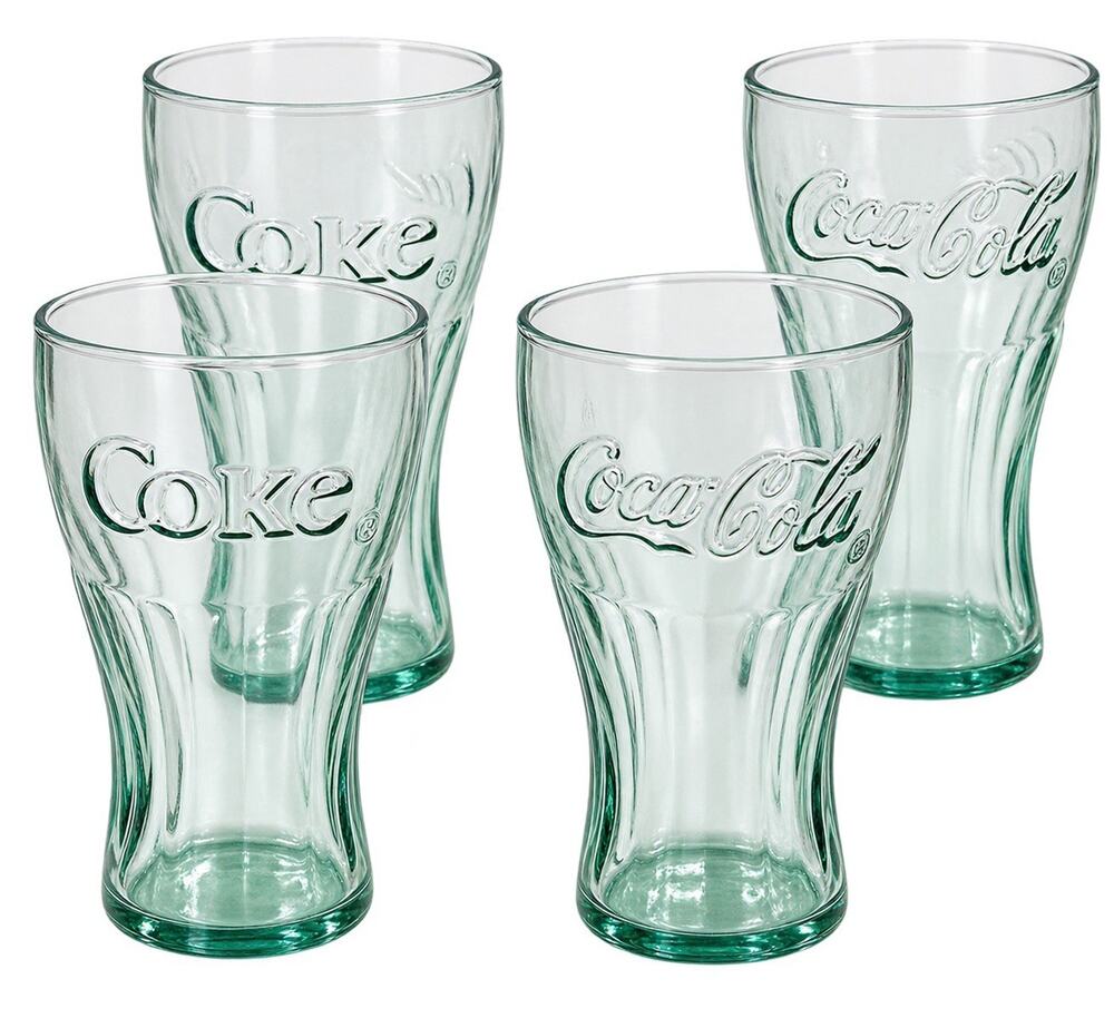Coca-Cola Coke 16 oz Contour Drinking Glasses Green Tint Set of 4
